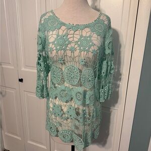 Grace and Lace Mint Green Crochet Lace Top